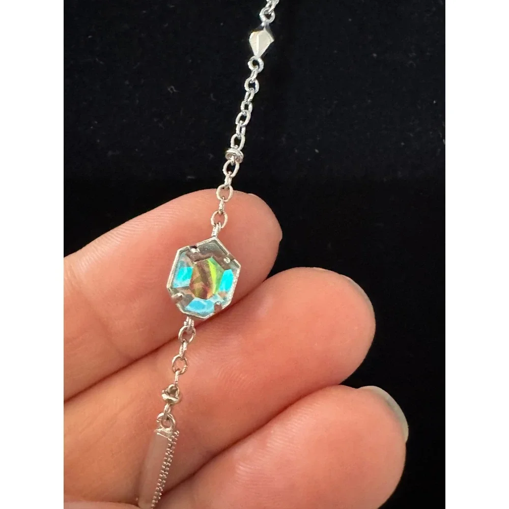Kendra Scott Necklace Adjustable Silver Iridescent‎ Dichroic Glass Bolo Bead